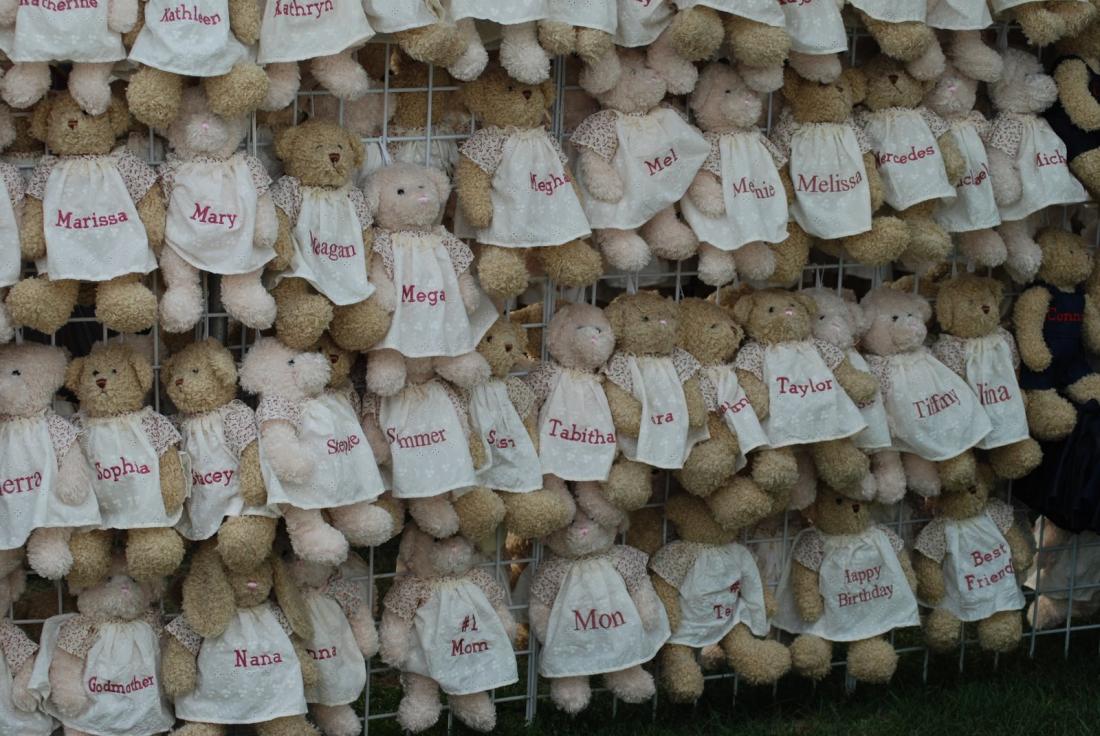 Teddy Bears with names on frocks